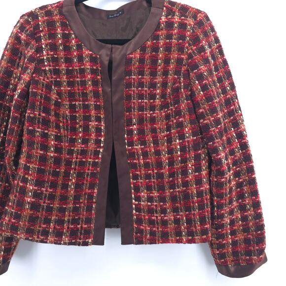 Bentley A. Tweed Dark Acadamia Plaid Hook & Latch Wool Blazer Contrast Trim M - Picture 4 of 15